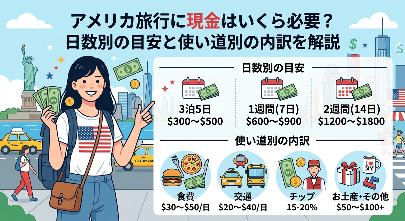 アメリカ旅行に現金はいくら必要?日数別の目安と使い道別の内訳を解説