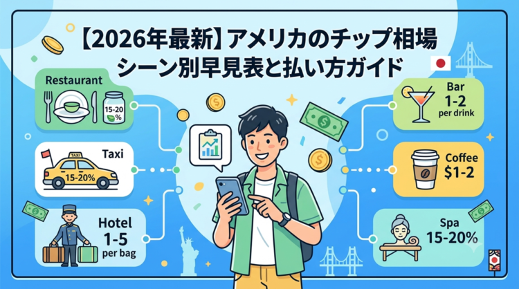 【2026年最新】アメリカのチップ相場｜シーン別早見表と払い方ガイド